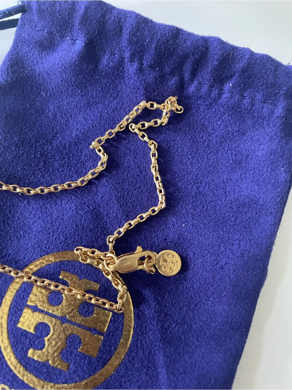 Tory Burch Gold Necklace with Blue Heart and Green Enamel Square Charms